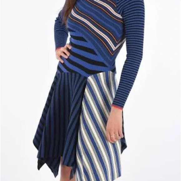 Opening Ceremony Blue and Red Striped Long Sleeve Knit Dress Cozy Quiet Luxury M - Picture 2 of 8